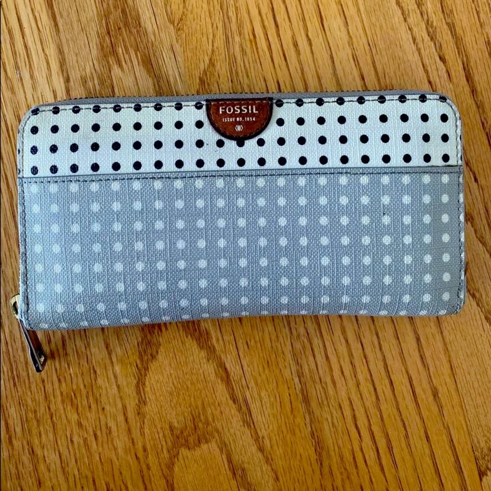 Fossil Sydny Wallet/Clutch grey & white polka dot